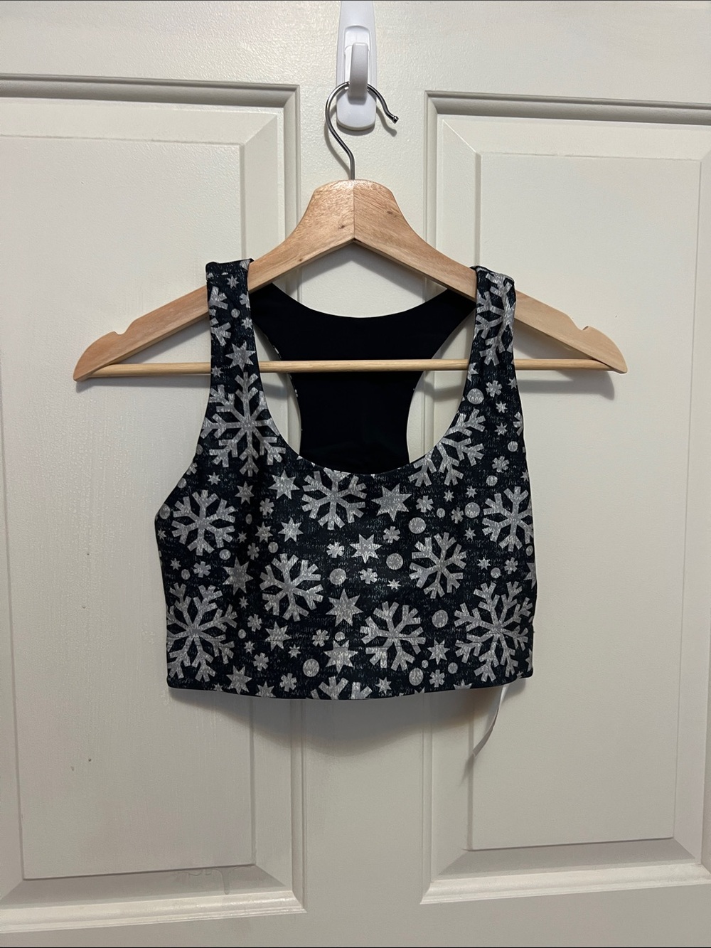 Terez Navy Blue  Sports Bra with Gray Snowflake Print